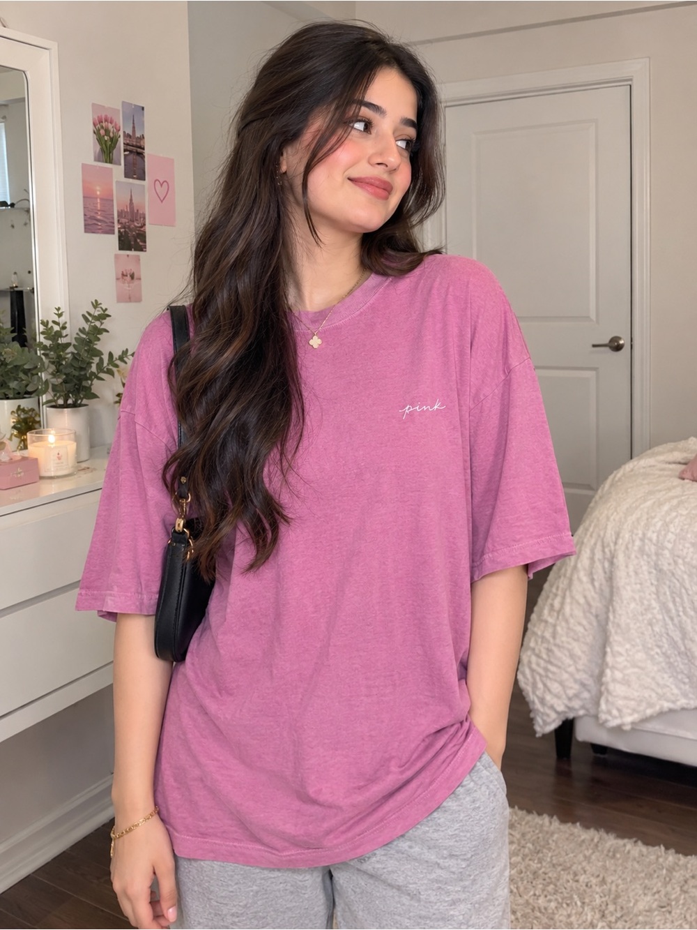 Victoria's Secret Pink Logo Relaxed Tee - Dusty Rose
